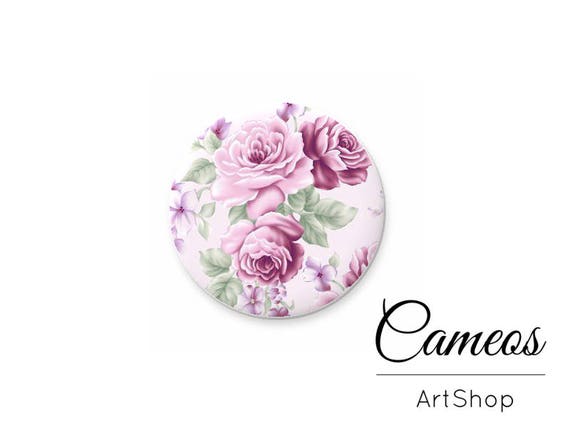 Flower cabochon, 25mm or 20mm Glass Cabos, pack of 6, rose flat back, supplies for jewelry making- G931