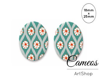 Glass Cabochon 18x25mm, Cabochons, Cabos, Retro pattern cabochon, Photo glass cabochon, cabochon setting- 0682