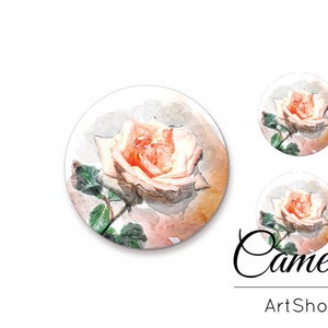 Perles de fleurs vintage, Cabochon en verre 1x25mm et 2x12mm, Dôme en verre à motif rose, Cabochons en verre photo à dos plat faits à la main - S1390