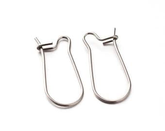 Earring hooks, 304 Stainless Steel Kidney Ear Wires 33x12mm, Wire Earring Jewelry Findings, Earring Setting - 10 or 20 Pcs