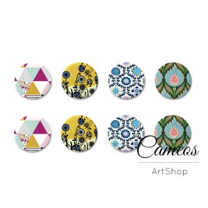8 Stk. Cabochons, Foto Glas Cabochon, Retro Muster Cabochon, Bild Glas Cabochon 10mm, 12mm, 14mm oder 18mm - C1681