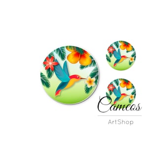 Cabochões de pássaros, cabochão de vidro 1x25mm e 2x12mm, 1x20mm e 2x10mm, cúpula de vidro, cabochões de vidro fotográfico feitos à mão para diy - S1618