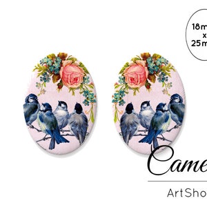 Vintage Cabochon 18x25mm,  Vogel cabochon, cabochon glas blume, foto cabochons, cabochon fassung- O206