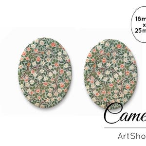 フラワーカボション 18 x 25 mm、グリーンローズカボション、カボション、ガラスドームカボ、ジュエリー製作用フォトガラスカボション、 - 0778