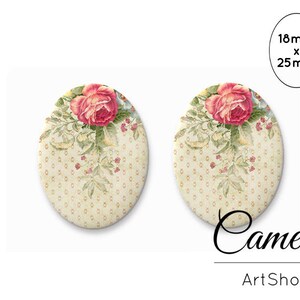 Cabochons de fleurs 18x25mm, cabochons Gree Rose, cabochon, cabos de dôme de verre, cabochon de verre photo pour la fabrication de bijoux, - 0790