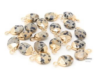 Natural Dalmatian Jasper Charms, Labradorite Jasper Natural Stone 14mm, Jasper Drop Pendant, Gemstone Electroplated Pendant, 1 or 2pcs