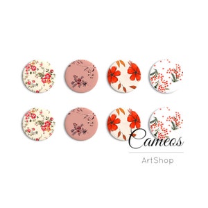 8 cabochons en verre photo 12 mm, 8 mm 10 mm 14 mm 16 mm, cabochon rond en verre floral - C1695