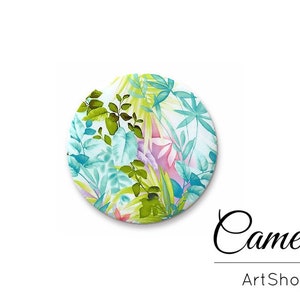 Groene cabochons met tropische bloemen, glazen cabochon van 10 mm tot 25 mm, cabochons met bloemenpatroon, ronde cabochon met plaksteen, glazen koepel met foto - L222