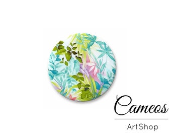 Green Tropical Floral Cabochons, Glass Cabochon 10mm up to 25mm, Flower pattern cabochons, round flatback cabochon, photo glass dome - L222