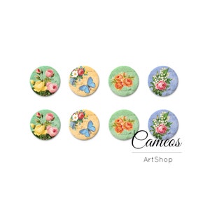 8 Stk. 12mm Foto Glas Cabochon, 8mm 10mm 14mm 16mm, Runde Blumen Glas Cabochon - C1690