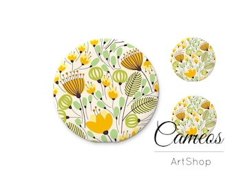 Glass Cabochon 1x25mm and 2x12mm, 1x20mm and 2x10mm, Flowers pattern cabochons, Photo glass cabochons for diy- S1613