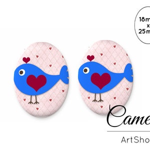 Cabochon di vetro 18x25mm, Cabochon en verre, Cupola di vetro, Uccelli, Cabochon di vetro fotografico, Creazione di gioielli, Perle di vetro, Ovale - O512