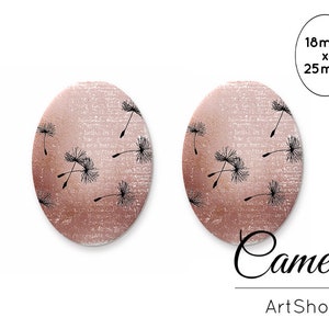 Cabujón ovalado de diente de león rosa 18x25mm, cabujón con patrón de flores, cabujones de vidrio fotográficos hechos a mano para la fabricación de joyas - O505