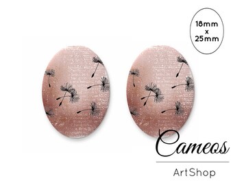 Pink Dandelion Oval Cabochon 18x25mm, Flower Pattern Cabochon, Handmade photo glass cabochons for jewelry making - O505