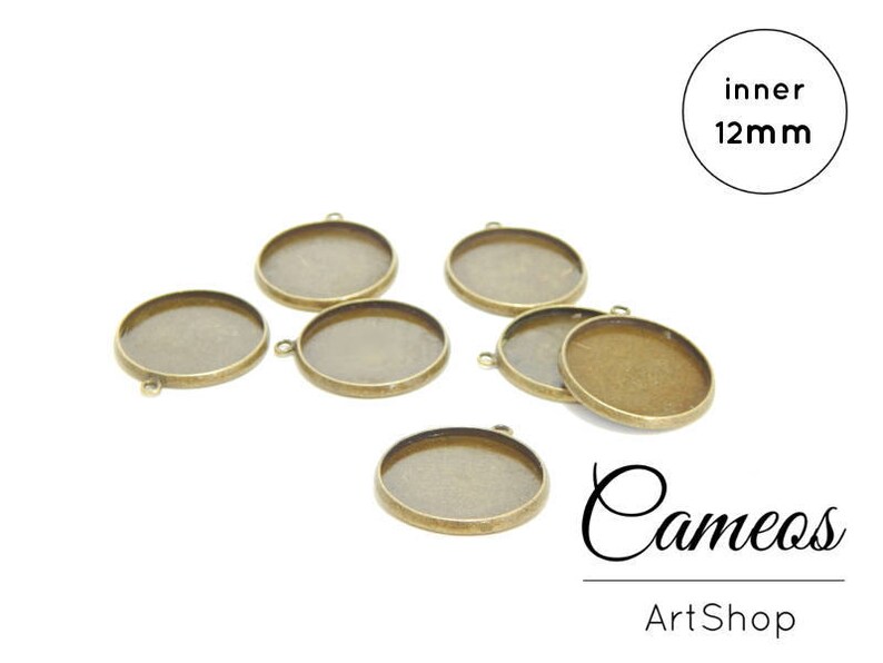 10 pieces 12mm Round Antique Bronze Silver Color Blank Bezel Pendant trays base for Cabochons