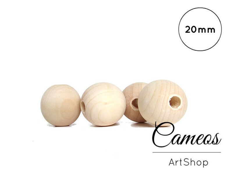 10 pcs Wood Beads, Wooden Beads 20mm, Unfinish Wooden Beads, Geometric Wood Bead, Round wood beads, Natural Wooden Beads for jewellry image 2