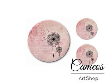 Dandelions Glass dome cabochon 1x25mm and 2x12mm, 1x20mm and 2x10mm, handmade round photo glass cabos, geometric pattern glass cover- S915