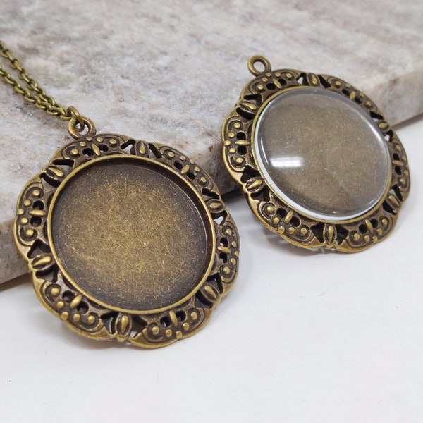 10 pcs Cabochon Pendant Settings, 25mm Round Bezel Pendant Trays, Antique Bronze 1 inch circle Frame Pendant for Resin, Cabochon, Gemstone