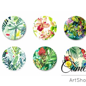 6 pezzi cabochon tropicale, cabochon rotondo fiore verde 25mm, 20mm, cabochon di vetro con flatback, cupola di vetro fotografica per la creazione di gioielli - G944