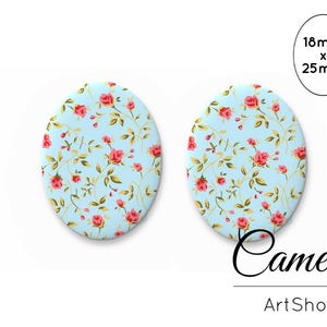 Cabochon a fiore blu 18x25mm, Cabochon rosa, Cabochon, Cabochon a cupola in vetro, Cabochon in vetro fotografico - 0777