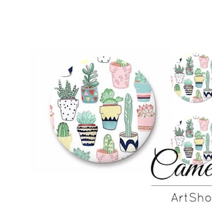 Cabochon in vetro, Cabochon cactus 1x25mm e 2x12mm, 1x20mm e 2x10mm, Cabochon flatback, cabochon rotondi floreali, cupola in vetro fotografico - S1542