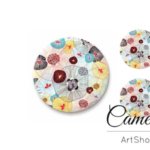 Verre Cabochon Set 1x25mm et 2x12mm, 1x20mm et 2x10mm, Cabochon rond coloré fait à la main, rétro, Mandala - S1532
