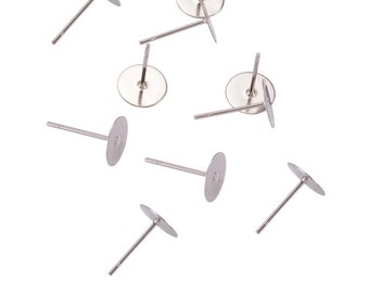 40 pieces ear studs silver, Stainless Steel earring tray, earstud base, Earring findings, 6mm Flat Pad Setting