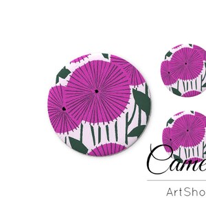 Cabochon in vetro fiore viola 1x25mm e 2x12mm, 1x20mm e 2x10mm, cabos fatti a mano, cabochon in vetro fotografico sul retro piatto per fai da te - S1572
