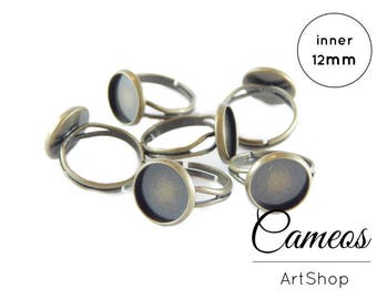 10 pièces Anneau réglable, blancs, nickel libre, base d’anneau, réglage d’anneau, anneaux, bronze antique, blanc d’anneau pour cabochons de 12mm