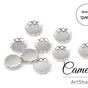 10 pieces 12mm Round Silver Color Blank Bezel Pendant trays, base for Cabochons