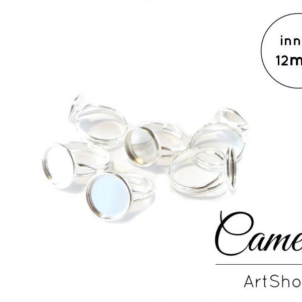 20 pieces Ring Setting Silver Adjustable 12mm Ring Tray, Rings, Ring Blanks, Ring Base, nickel free, for 12mm Cabochon