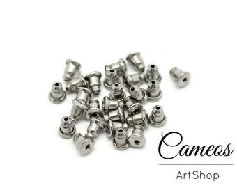 Silver findings, Silver 6mm Earnuts, Earring back, Ear Stoppers, Ear Findings, nickel free, lead free, 50 / 100 pcs