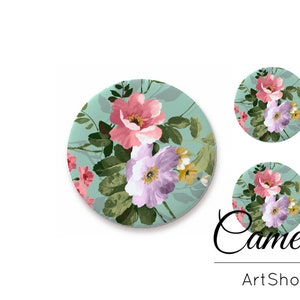 Dôme en verre, cabochon Grenn Flower 1x25mm et 2x12mm, 1x20mm et 2x10mm, cabines à dos plat, cabochons ronds floraux, réglage cabochon - S1369