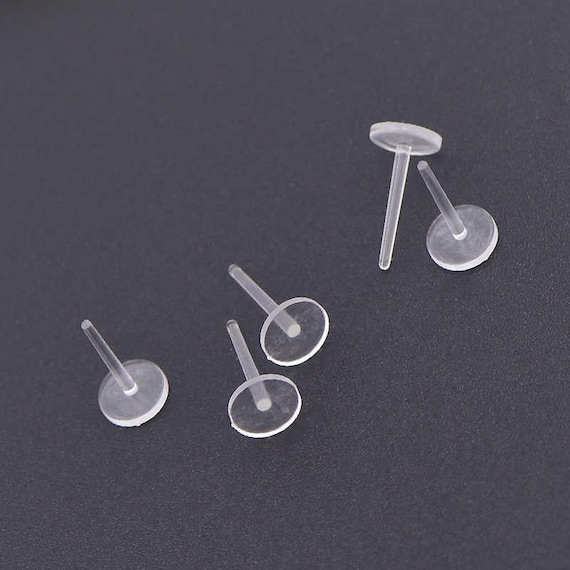 100 Sets Plastic Earring Posts & Backs Hypoallergenic Clear Ear