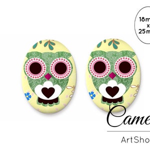 Cabochons en verre 18x25mm, Cabochons vintage, Cabines dôme en verre, Cabochon Photo Verre, Fabrication de bijoux, Perles de verre, Ovale, Cadre, Hibou - O511
