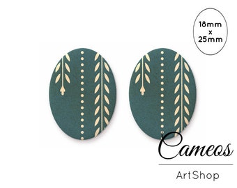 Retro, Handmade Oval or Teardrop Photo Glass Cabochon, Oval Glass Dome Cabochons, 18x25mm Leaves Pattern Cabochon Resin Charm- O216