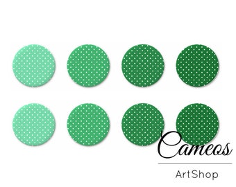 8 pcs Photo Glass Cabochon, green color polka dot pattern, image glass cabochon 10mm, 12mm, 14mm or 18mm - C1139