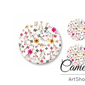 Cabujones de vidrio, cabujón Little Flower 1x25 mm y 2x12 mm, 1x20 mm y 2x10 mm, Flatback Cabs, cabujón redondo floral, cúpula de vidrio fotográfico - S1553
