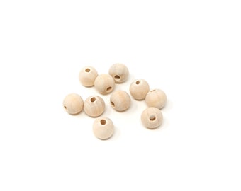 10 pcs Perles de bois, Perles de bois 12mm, Perles en bois unfinish, Perle de bois géométrique, perles de bois rond, perles en bois naturelles pour jewellry
