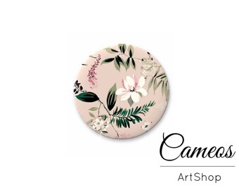 Floral Glass Cabochon Set Pink Green Round Dome Flatback Charm Pendant Studs Necklace Jewelry Making Crafting Supply DIY - L550