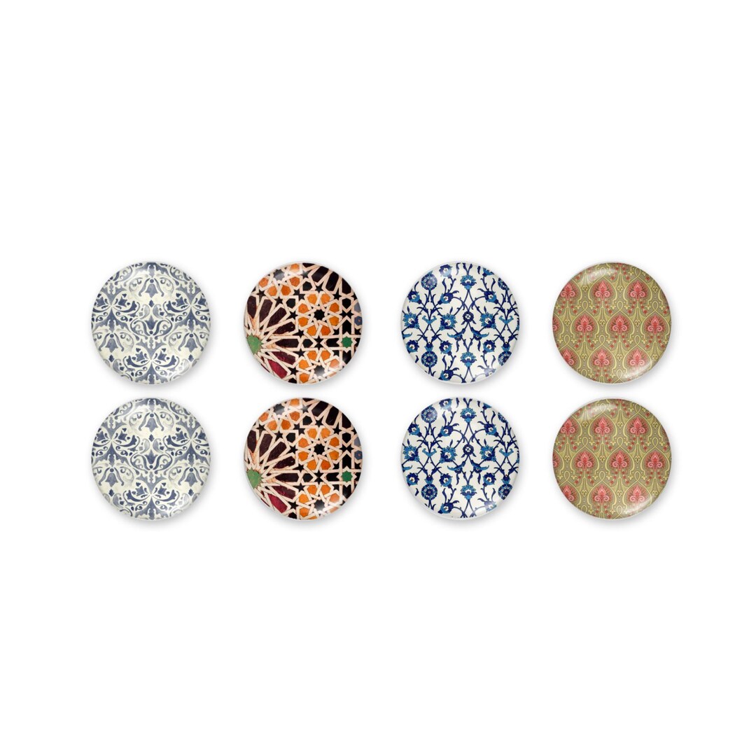 8 Pcs Image Cabochon 10mm, 12mm, 14mm or 18mm, Geometric Pattern, Glass ...