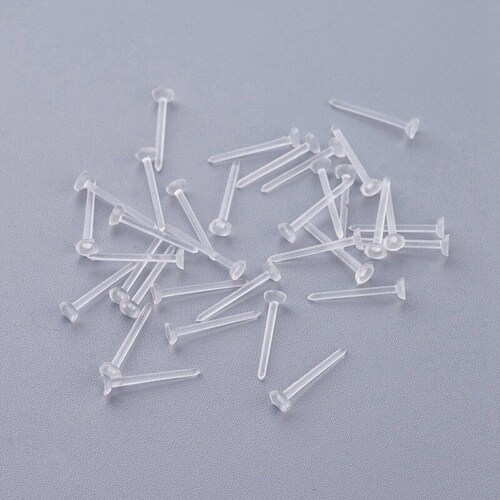Hypoallergenic Clear Plastic Stud Earring Posts With Rubber Backs – Bulk Pack