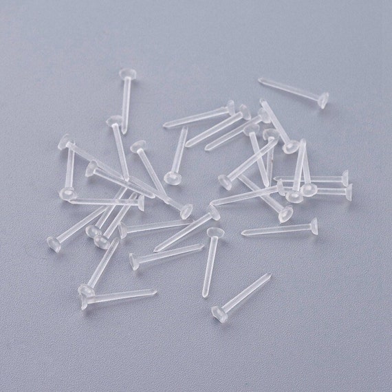 Clear Plastic Stud Earrings, Hypo allergenic studs, Earring Trays 12x3mm,  Transparent In Colour, With Silicone Back 100/250pcs