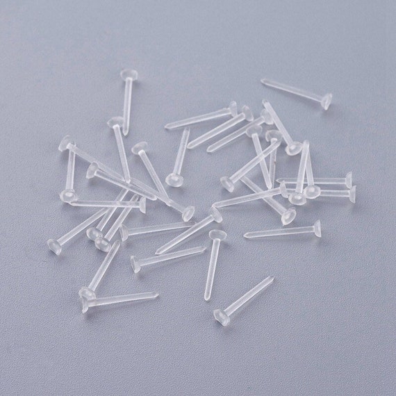 Clear Plastic Stud Earrings, Hypo Allergenic Studs, Earring Trays 12x3mm,  Transparent in Colour, With Silicone Back 100/250pcs 