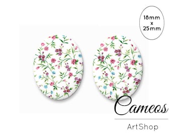 Flower Cabochons 18x25mm, Rose cabochons, Cabochon, Glass dome cabos, Photo glass cabochon for jewelry making,  - 0778