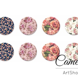 8 pcs Floral Glass Cabochon 10mm, 12mm, 14mm or 18mm, Round handmade glass cabochons, Flatback Cabochon, Flower photo glass cabochon- C1096