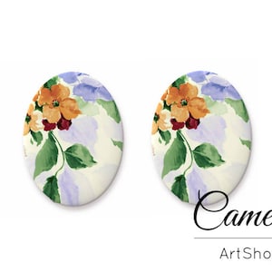 Blumen Cabochon oval 25x18mm, Blumen Muster Cabochon, Glaskuppel, handgemachter Foto Glas Cabochon - 0760