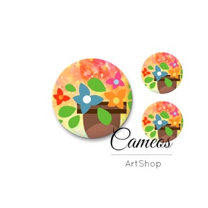 Fiori Cabochon in vetro 1x25mm e 2x12mm, 1x20mm e 2x10mm, Cupola di vetro, cabochon in vetro fotografico posteriore piatto per fai da te - S1637
