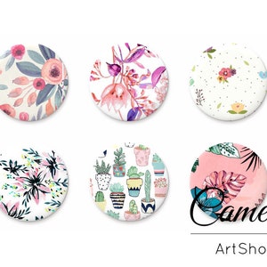 6 stuks Bloem kleurrijke cabochon, Roos ronde cabochons 25mm, 20mm, Flatback Glas Cabochon, bloemen patroon foto glazen koepel, - G923
