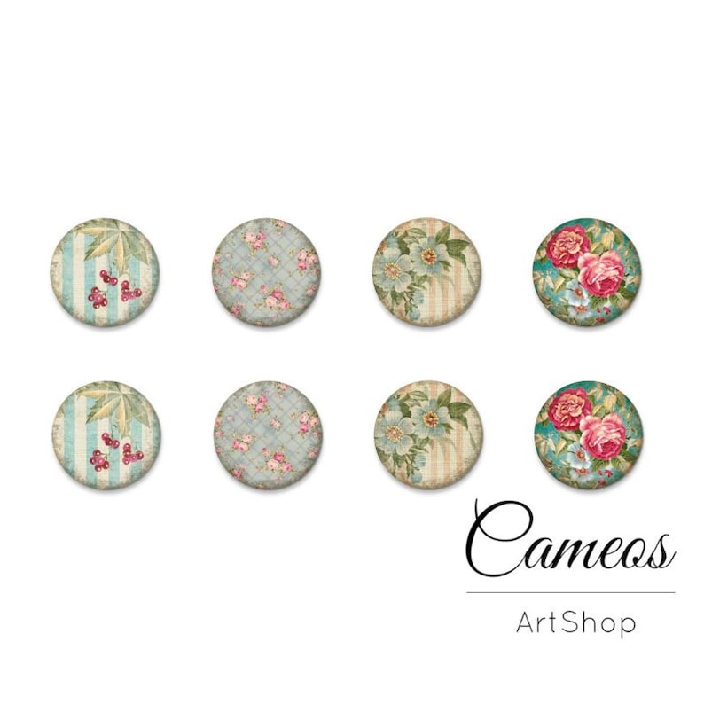 12mm 14mm or 18mm Photo glass cabochon Glass Dome C1659 Flowers pattern handmade cabochons 8 pcs Glass Cabochon 10mm